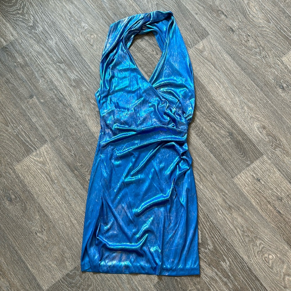 Vintage metallic dress blue chrome Coachella party club dress mini dress y2k
